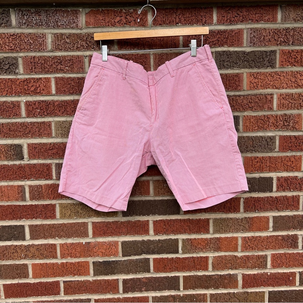 Express Red and White Striped Chino Flat Front Shorts